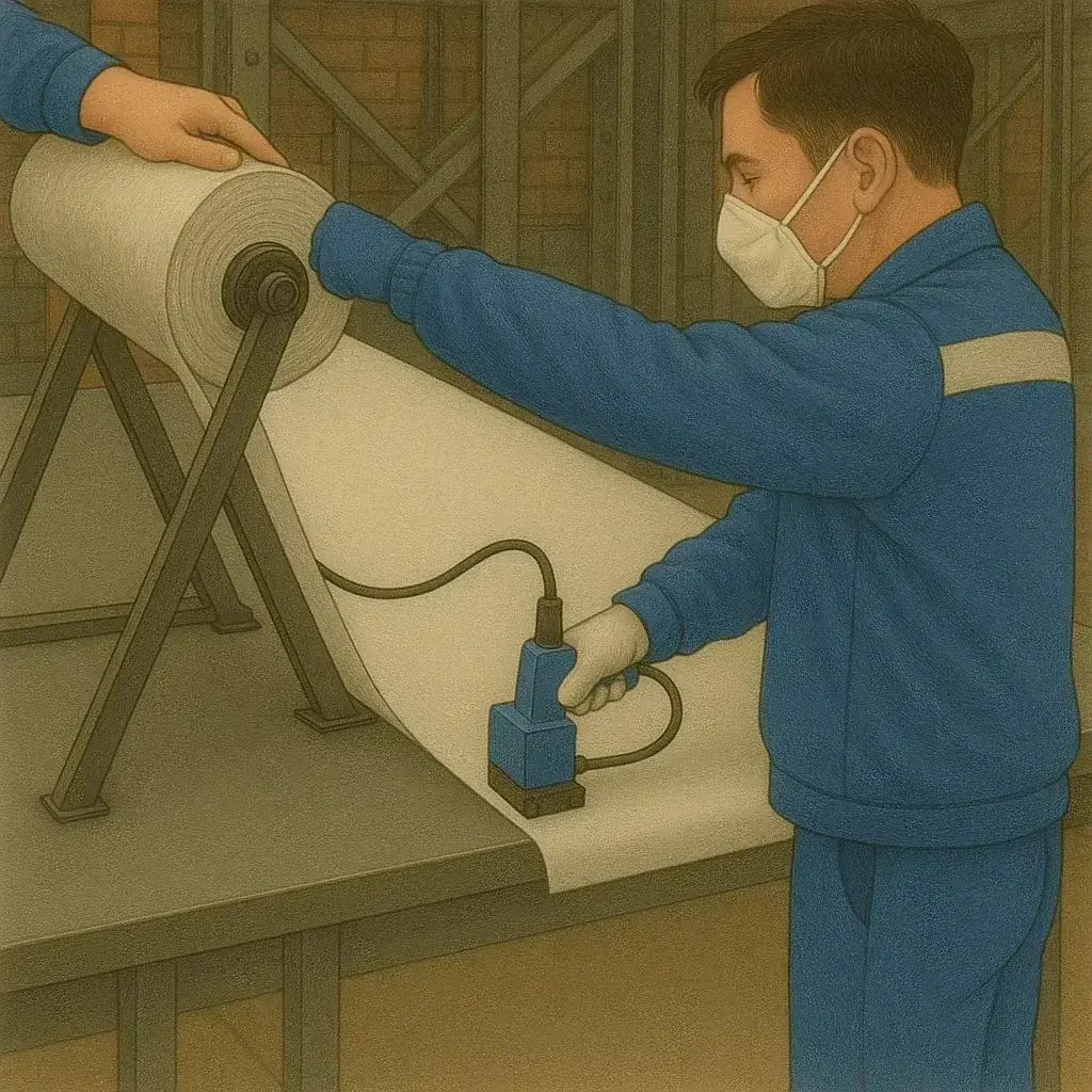 Close-up of fire blanket materials showing fiberglass and fire-resistant fabric construction