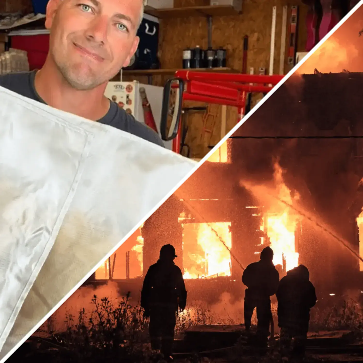 First responder with fire blanket